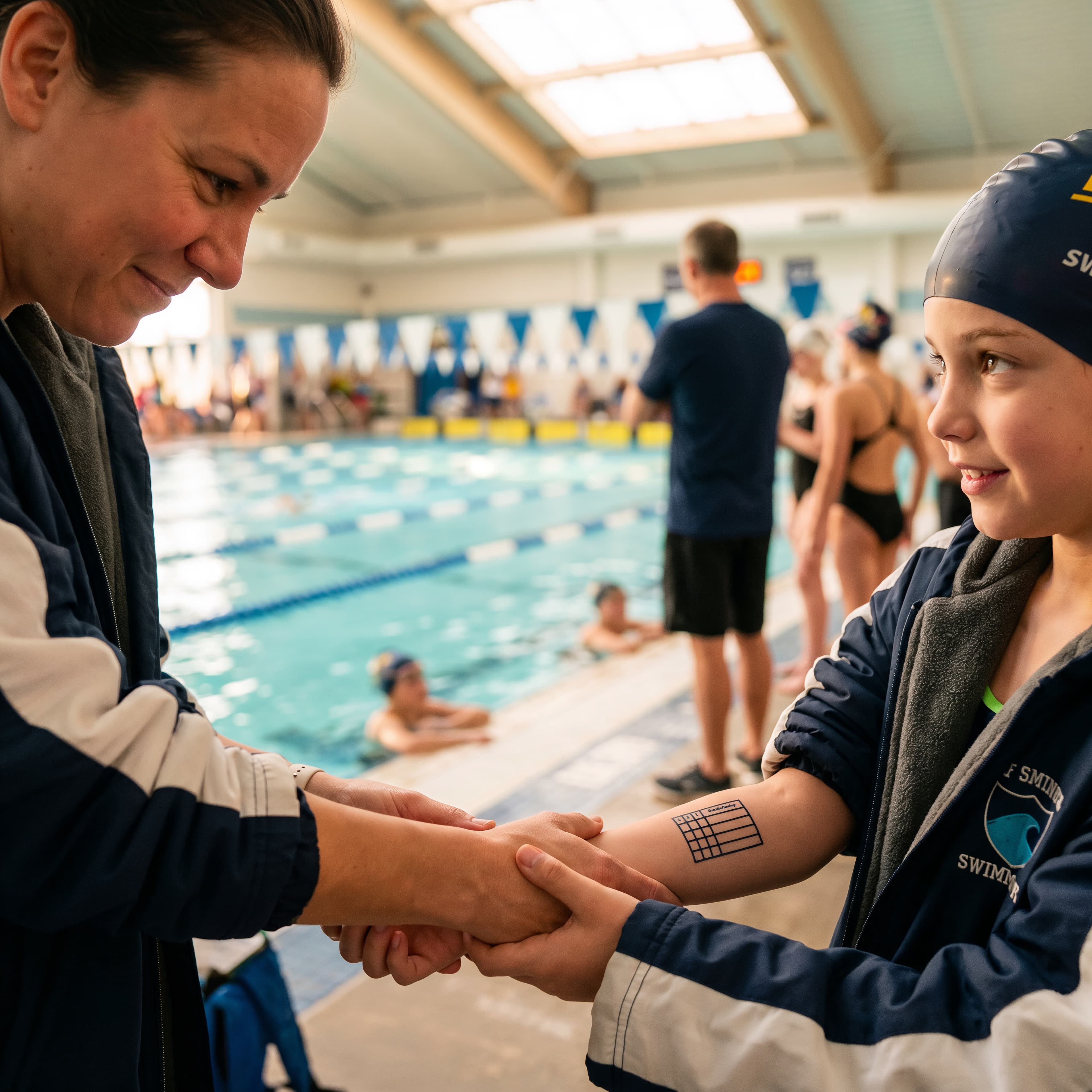 EHLStat temporäres Tattoo am Arm eines Schwimmers